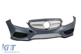 Paraurti anteriore Design Line adatto per Mercedes E-Class W212 Sedan, S212 Estate 2014-2016 con griglia a diamante cromata/grigia-image-6237272