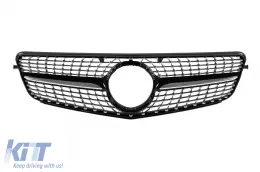 Paraurti anteriore Design Line adatto per Mercedes C-Class W204 Sedan, S204 Estate 2007-2014 con PDC, con griglia in cromo/nero a diamante-image-6237397