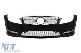 image-16-Pare-chocs avant Design Line adapté pour Mercedes C-Class W204 Sedan, S204 Estate 2007-2014 avec PDC, avec grille en chrome/noir diamant