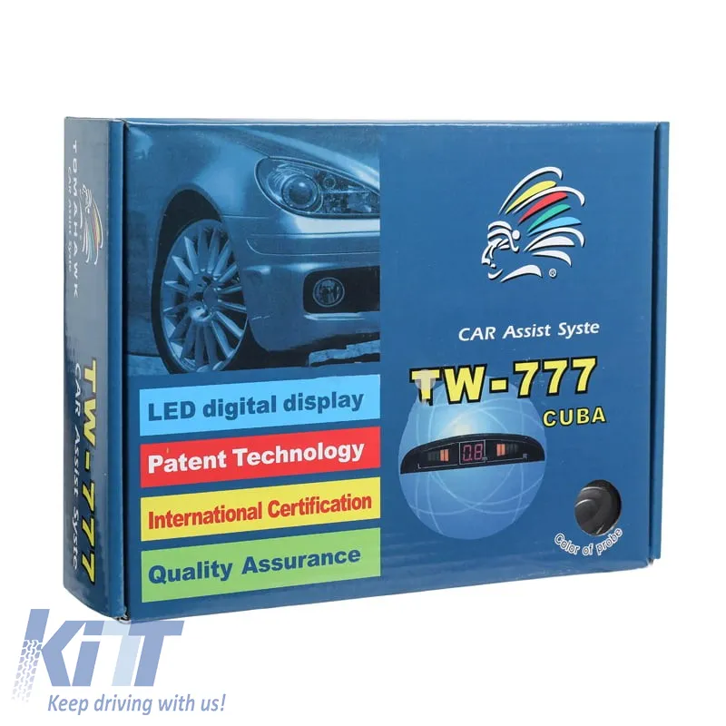 Parking Sensor PDC with 4 Sensors 22mm Gloss Black with Display and Buzzer TW-777
