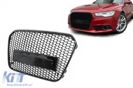 image-31-Parrilla Panal Abeja para Audi A6 C7 4G 2011-2014 Limo Avant Negro Brillante Sin insignia