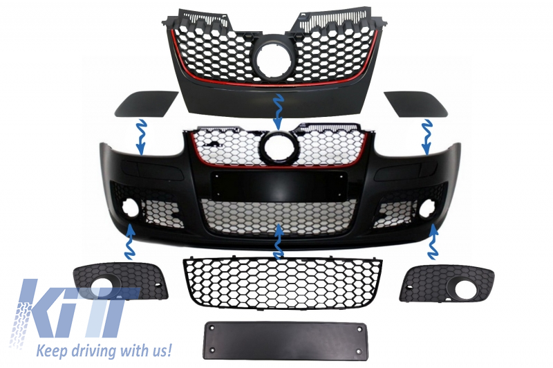 Parts Grilles suitable for Front Bumper GTI Design VW Golf 5 V MK5 - CarPartsTuning.com