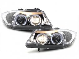 Phares Angel Eyes pour BMW Série 3 E90 E91 03.2005-08.2008 Chrome-image-59432