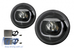 Phares Bi-xénon HID Calandre noire mate pour JEEP Wrangler Rubicon JK 07-17-image-6025831