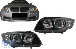 Phares LED Angel Eyes pour BMW Série 3 E90 Berline E91 Touring 03.2005-2011 Noir-image-6086568