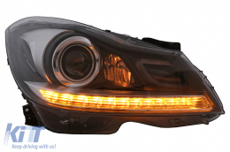 Phares LED DRL pour Mercedes Classe C W204 S204 Facelift 2011-2014 Noir Clignotant dynamique-image-6100224