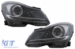 Phares LED DRL pour Mercedes Classe C W204 S204 Facelift 2011-2014 Noir Clignotant dynamique-image-6100230