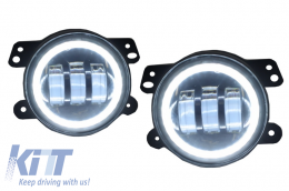 Phares lumière 4 Inch Full LED Angel Eye pour JEEP Wrangler JK TJ LJ 07-17--image-6022601
