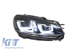 Phares Pour VW Golf 6 VI 08-13 LED 3D DRL U-Golf 7 Look Lumière Coule Flowing-image-6003220