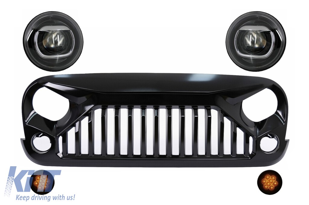 Piano Black Grille with CREE LED Headlights Angel Eye and Turn Signal Light  suitable for Jeep Wrangler Rubicon JK 2007-2017 