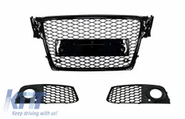 image-8-Prednja rešetka bez oznake s Poklopac svjetla za maglu , bočne Maske prikladne za Audi A4 B8 (2008-2011) RS4 Dizjan Piano crna