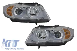 image-70-Prednja svijetla 3D LED Angel Eyes prikladna za BMW E90/E91 (03.2005-08.2008) U-Type Chrome HID