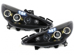 image-2-Prednja svijetla prikladna za Peugeot 207 (2007-2014) Angel Eyes 2 Halo felge crne
