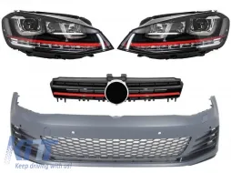 image-0-Prednji Branik prikladan za VW Golf VII Golf 7 2013-up GTI Look s Prednja svijetla 3D LED DLR RED i rešetkom