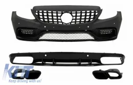 image-56-Prednji Branik s prednjom rešetkom GT-R prikladan za Mercedes C-Class C205 A205 Kupe Cabriolet (2014-2019) i stražnji Prednja ralica/spojler branika Difuzor C63S Dizjan Potpuno crni