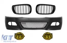 image-19-Prednji Branik sa svjetlima za Svijetla za maglu prikladan za BMW serije 3 E46 (1998-2004) M3 izgled i središnje Maske za bubrežaste Dvostruka pruga M dizajn Piano crna