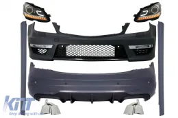 image-7-Prikladno za MERCEDES C-klase W204 C204 Facelift C63 Dizjan kompletne vanjske karoserije s vrhovima ispušnog lonca i dnevnim Prednja svijetla