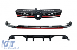 image-6-Produženi Spojler na prednjem Lip sa središnjom rešetkom bez oznake i stražnjim difuzorom pogodan za VW Golf 7.5 Facelift ( Branik ) Piano crna & Red