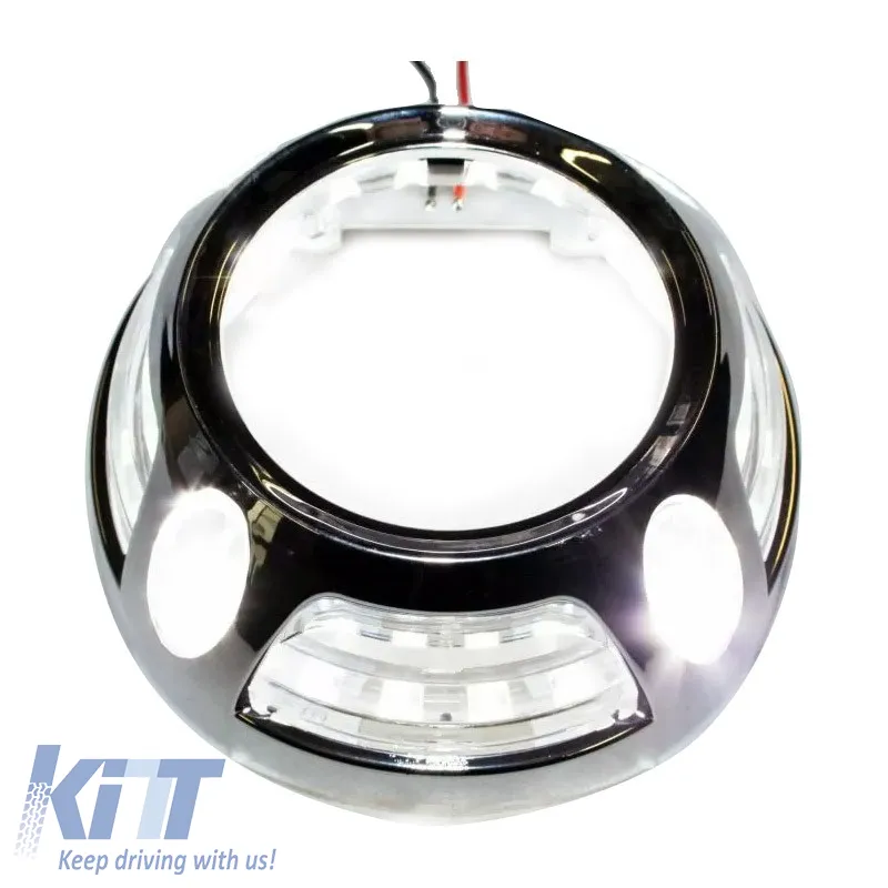 Projector Cover 2.5" & 3.0" Panamera Look With Led DRL Chrome 1 Piece