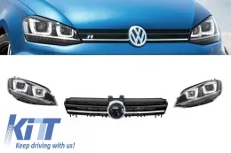 image-39-Монтажни Фарове R-look 3D LED DRL с Решетка, подходящи за VW Golf 7 VII (2012-2017) Сребърен R-line Look