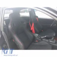 R8 Style kagylóülés PVC fekete, piros varrással, pár (2 db)-image-6293550
