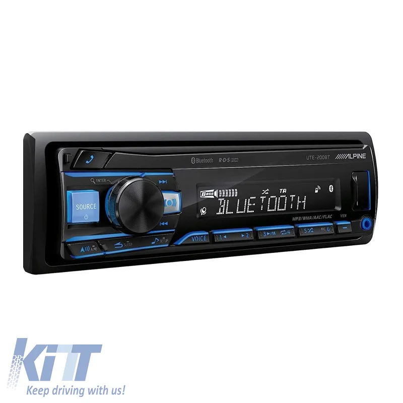 Radio USB Aux Bluetooth 1 Din Alpine UTE-200BT with Variable RGB Illumination