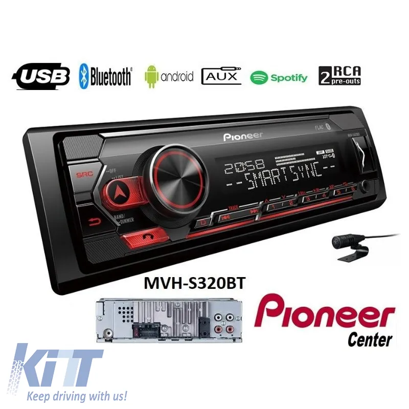 Radio USB / Bluetooth / AUX 4x50W Pioneer MVH-S320BT Universal 1DIN with Detachable Front Panel