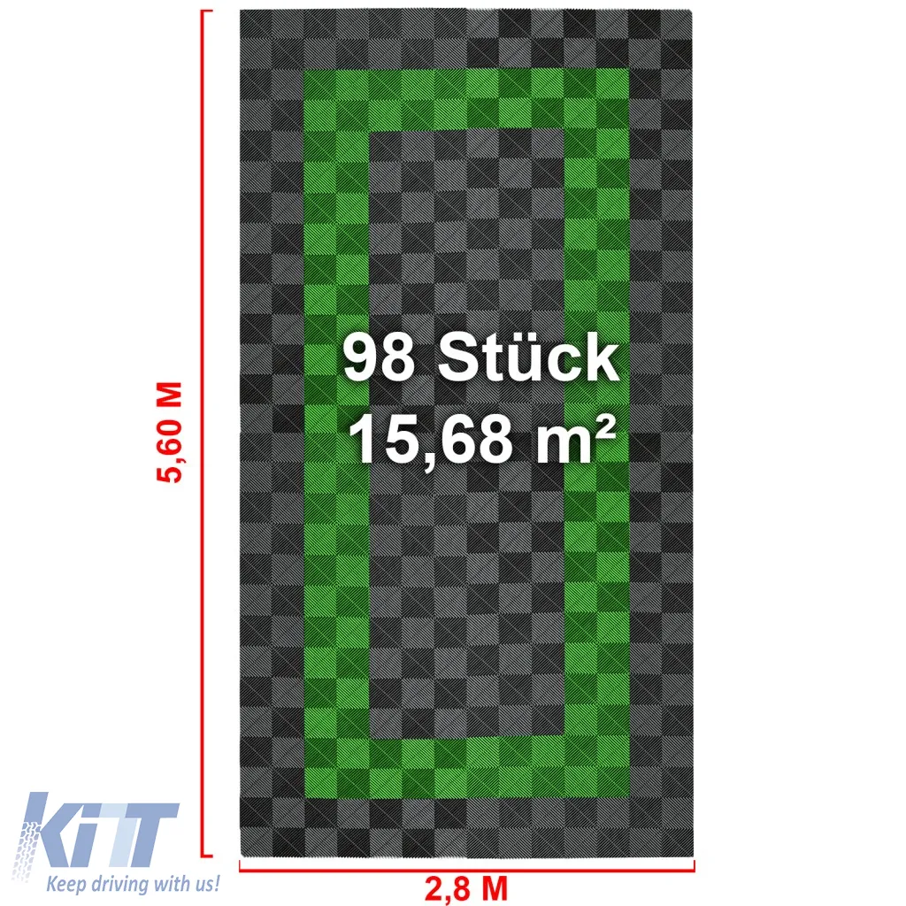 RAMROXX Performance Floor Tiles Garage Floor Floor 2.8mx5.6m Grey Light Green Set3