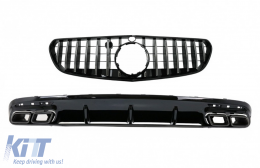 Rear Bumper Air Diffuser with Black Muffler Tips suitable for Mercedes S-Class C217 Coupe (2018-2020) and Central Grille S63 Facelift Design - CORDMBC217AMGS63BBFGTR