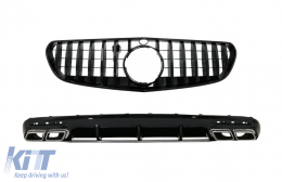 Rear Bumper Air Diffuser with Chrome Muffler Tips and Centrale Grille Black suitable for Mercedes S-Class C217 Coupe (2014-2017) S63 GT-R Design