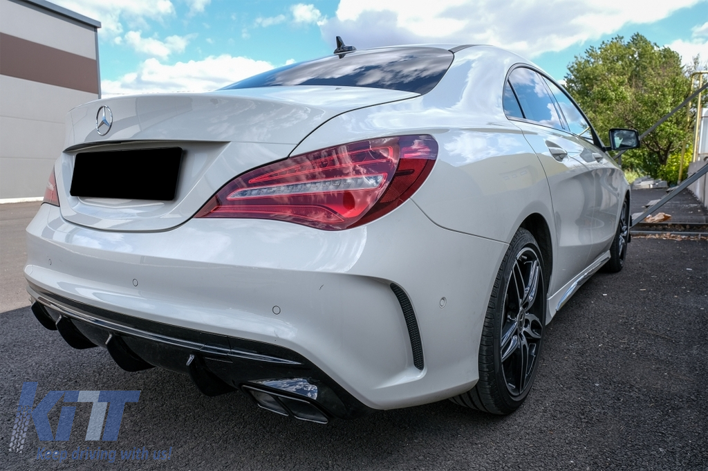 Rear Bumper Air Diffuser with Exhaust Muffler Tips suitable for Mercedes  CLA W117 X117 Shooting Brake (2013-2018) Facelift CLA45 Look Black 