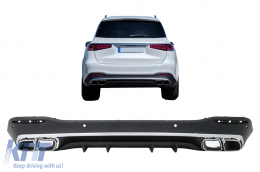 Rear Bumper Air Diffuser with Exhaust Muffler Tips suitable for Mercedes GLS Class X167 (2019-up) GLS63 Design - RDMBX167