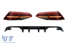 Rear Bumper Air Diffuser with Full LED Taillights Dynamic Sequential Turning Lights Dark Cherry Red suitable for VW Golf 7.5 (2017-2019) R Look - CORDVWG75RTLF