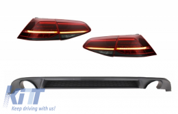 Rear Bumper Air Diffuser with LED Taillights Dynamic Sequential Turning Lights Dark Cherry Red suitable for VW Golf 7.5 VII (2017-Up) GTI Look