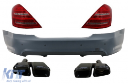 Rear Bumper and LED Taillights suitable for MERCEDES Benz W221 S-Class (05-11) and Black Edition Muffler Tips