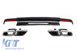 Rear Bumper Diffuser and Exhaust Muffler Tips suitable for Mercedes S-Class W222 Sport Line Package (2013-06.2017) S63 Design