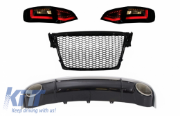 Rear Bumper Diffuser & Exhaust Tips with Central Grille and LED Taillights suitable for AUDI A4 B8 Avant Pre Facelift (2007-2011) - CORDAURS4FGBSY