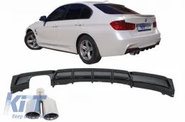 image-16-Rear Bumper Diffuser Piano Black Valance Spoiler Exhaust Muffler Tip suitable for BMW 3 Series F30 2011+ M-Performance Design Left Double Outlet