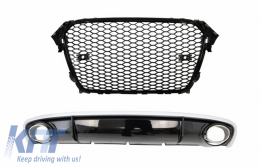 Rear Bumper Diffuser suitable for Audi A4 B8 Facelift (2012-2015) with Exhaust Tips and Badgeless Grille RS4 Design