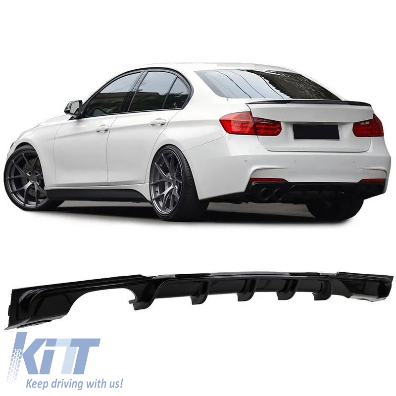 Rear Bumper Diffuser suitable for BMW 3 F30/F31 11-19 M-Packet Gloss Black with 1 Left Double Exhaust Outlets from ABS Plastic 1pc