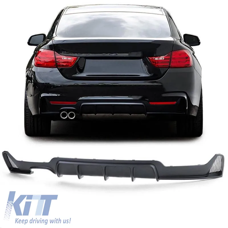 Rear Bumper Diffuser suitable for BMW 4 F32 Coupe / F33 Cabrio / F36 Gran Coupe 13-21 M-Tech Matte Black with 1 Left Double Exhaust Outlet from ABS Plastic 1pc