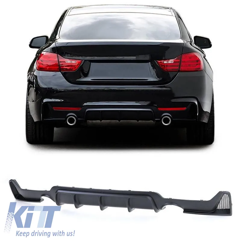 Rear Bumper Diffuser suitable for BMW 4 F32 Coupe / F33 Cabrio / F36 Gran Coupe 13-21 M-Tech Matte Black with 2 Single Exhaust Outlets Right & Left -0-----0- from ABS Plastic 1pc
