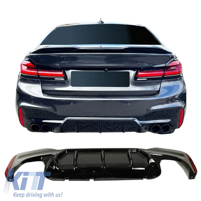 Rear Bumper Diffuser suitable for BMW 5 G30/G31 17+ M-Packet Glossy Black with 2 Left & Right Double Exhaust Outlets from ABS Plastic 1pc