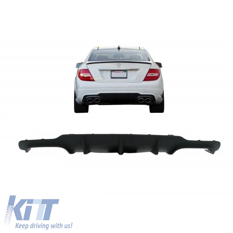 Rear Bumper Diffuser suitable for Mercedes-Benz C-Class W204 11-14 Facelift A Design C63 Look with 2 Double Exhausts Right & Left from ABS Plastic 1pc