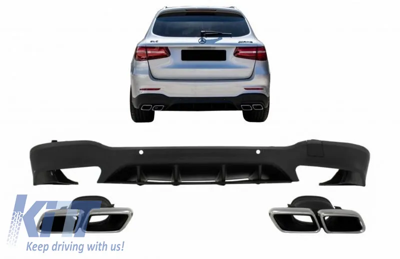Rear Bumper Diffuser suitable for Mercedes-Benz GLC SUV X253 2015-2019 GLC63 A Design Look for a Design Sport Line Version Bumpers Set with Chrome Exhaust Tips
