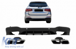 Rear Bumper Diffuser suitable for Mercedes-Benz GLC SUV X253 2015-2019 GLC63 A Design Look for a Design Sport Line Version Bumpers Set with Chrome Exhaust Tips