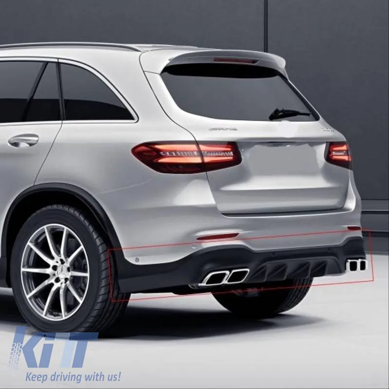 Rear Bumper Diffuser suitable for Mercedes-Benz GLC SUV X253 2015-2019 GLC63 A Design Look for a Design Sport Line Version Bumpers Set with Chrome Exhaust Tips