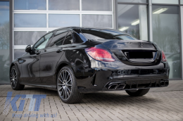 Rear Bumper Diffuser suitable for Mercedes C-Class W205 S205 (2014-2020) C63S Design Black Tips Only for AMG Sport Line-image-6055676