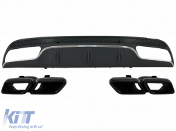 Rear Bumper Diffuser suitable for Mercedes C-Class W205 S205 (2014-2020) C63 Design with Black Exhaust Muffler Tips Only for Sport Package - CORDMBW205AMGTYBWOL