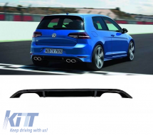 Rear Bumper Diffuser suitable for VW Golf VII (7) 13-17 R-Look for Normal & GTI Bumper with 2 Double Exhaust Left & Right Glossy Black from ABS Plastic 1pc - CGRRBDV6042693